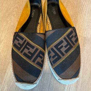 Fendi Brown & Black FF Logo Espadrille Slip-On Loafers